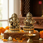 Brass Ganesh Laxmi Pair Idol -4 cm | Golden Finish | Spiritual Idol for Temple & Home Decor