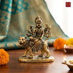 Brass Miniature Sherawali Maa Idol - 4cm | Antique Finish | Spritual use for Home, Temple & Car Dashboard Decor