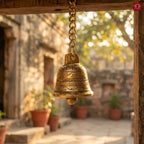 Designer Brass Bell with Kunda Chain – 6 cm | Antique Golden Finish | Handcrafted Puja Hanging for Temple, Home & Festival Decor