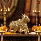 Brass Nandi Figurine - 6cm | Antique Finish | Spritual use for Home, Temple & Car Dashboard Decor