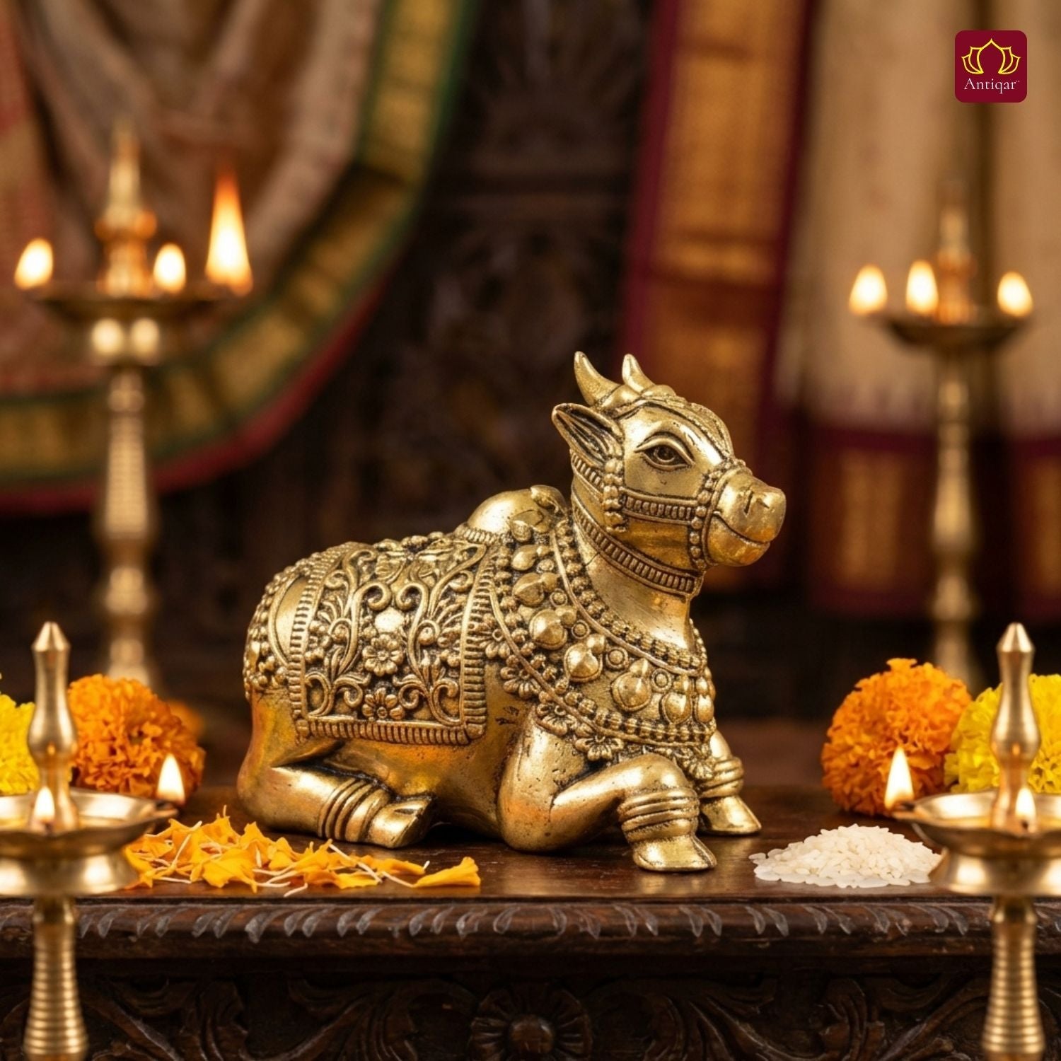 Brass Nandi Figurine - 6cm | Antique Finish | Spritual use for Home, Temple & Car Dashboard Decor