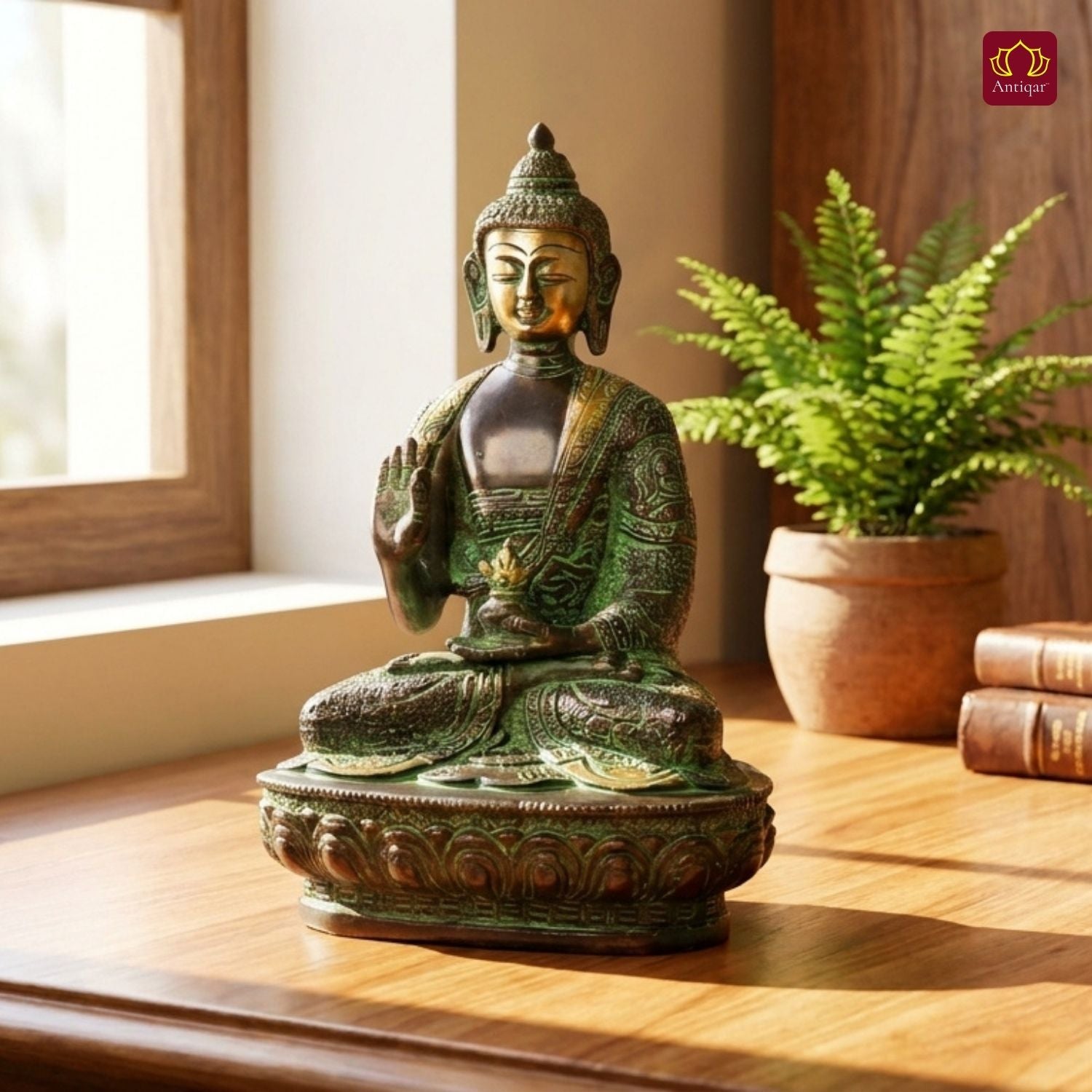 Brass Buddha Statue | Black Antique & Green Patina Finish | Home & Office Décor | Perfect for Meditation, Gifting & Spiritual Ambiance