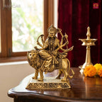 Brass Sherawali Maa Idol - 10.5cm | Antique Golden Finish | Spiritual Idol for Temple & Home Decor