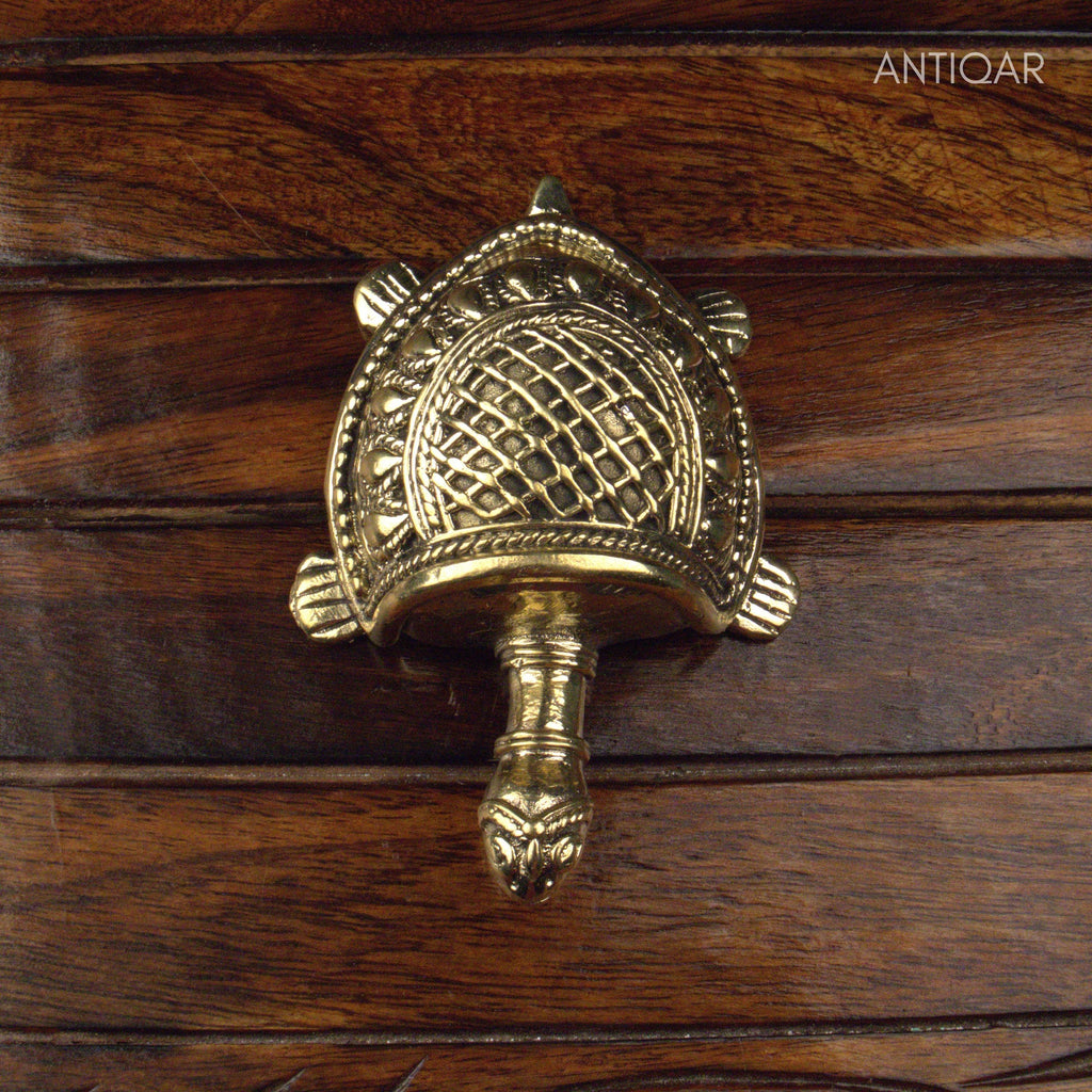 "Dhokra Art Brass Tortoise – 3 cm | Antique Finish Tribal Handcrafted Turtle Showpiece for Temple, Home & Table Decor  "