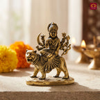 Brass Miniature Sherawali Maa Idol - 2.5cm | Antique Finish | Spritual use for Home, Temple & Car Dashboard Decor