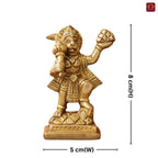 Standing Hanuman Ji Brass Idol - 8cm | Antique Golden Finish | Handcrafted Statue for Temple, Home & Car Dashboard Decor