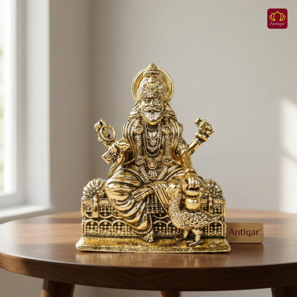 Brass Vishwakarma Ji Idol – 5 cm | Golden Finish | Spiritual Idol for Home, Office, Workshop, Temple & Car Dashboard Decor