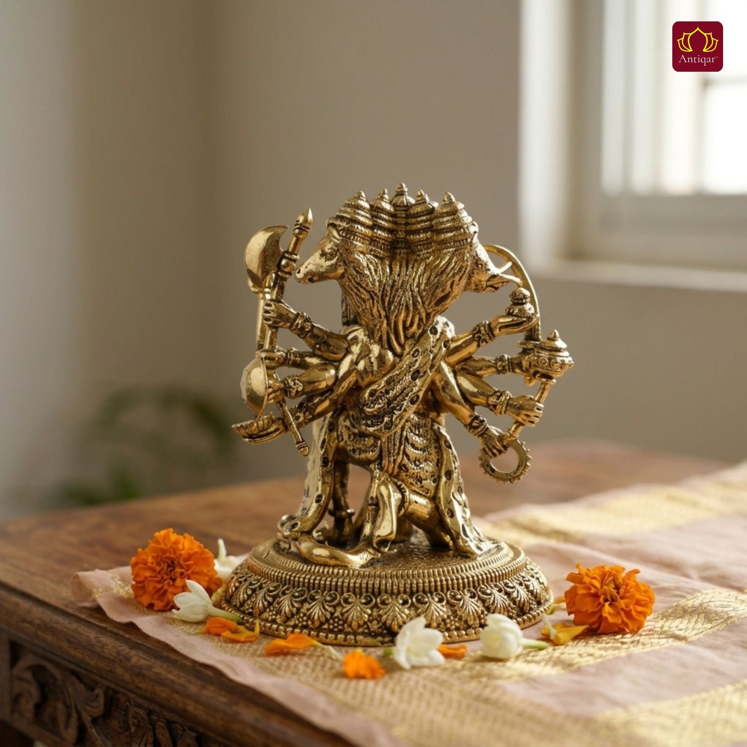 Brass Panchmukhi Hanuman Idol -8cm | Golden Finish | Spritual use for Home, Temple & Car Dashboard Decor
