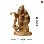 Radha Krishna Brass Idol with Peacock | Krishna Playing Flute with Radha | Handcrafted Single Piece for Home, Temple & Vehicle Decor