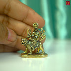 Brass Miniature Sherawali Maa Idol - 4cm | Antique Finish | Spritual use for Home, Temple & Car Dashboard Decor