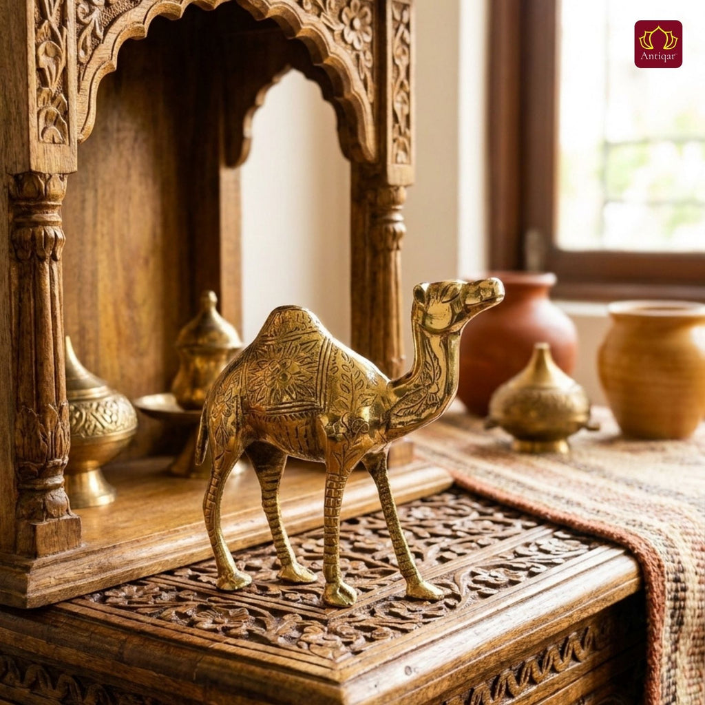 Brass Camel Showpiece - 18cm | Handcrafted Decor Piece for Living Spaces | Superfine Golden Finish