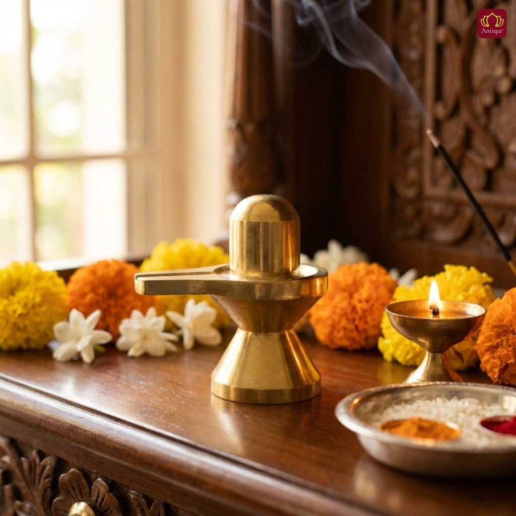 Brass Shivling Idol – 5 cm | Superfine Finish | Handcrafted by Artisans | Perfect for Temple, Home Decor & Car Dashboard