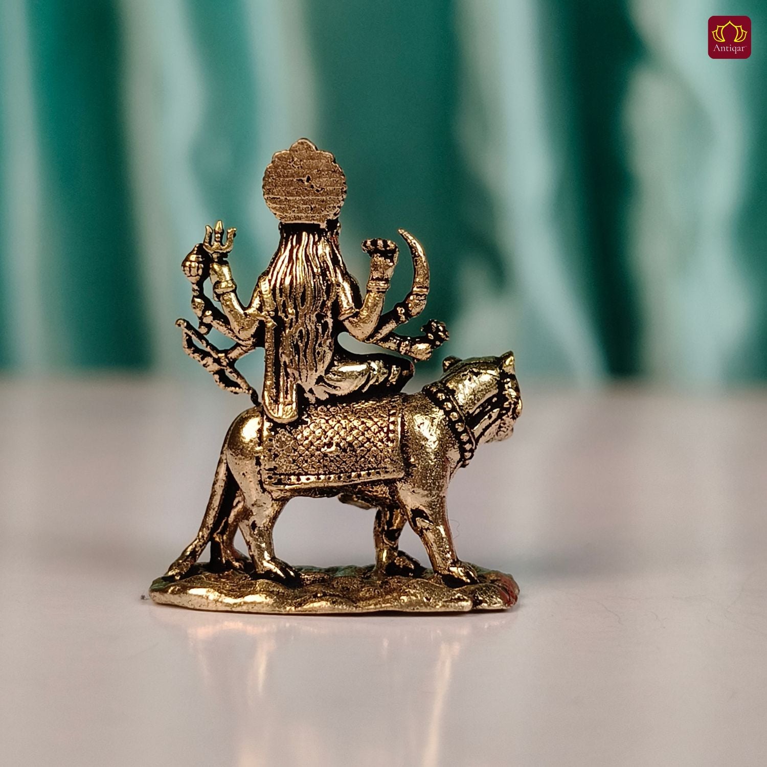 Brass Miniature Sherawali Maa Idol - 2.5cm | Antique Finish | Spritual use for Home, Temple & Car Dashboard Decor