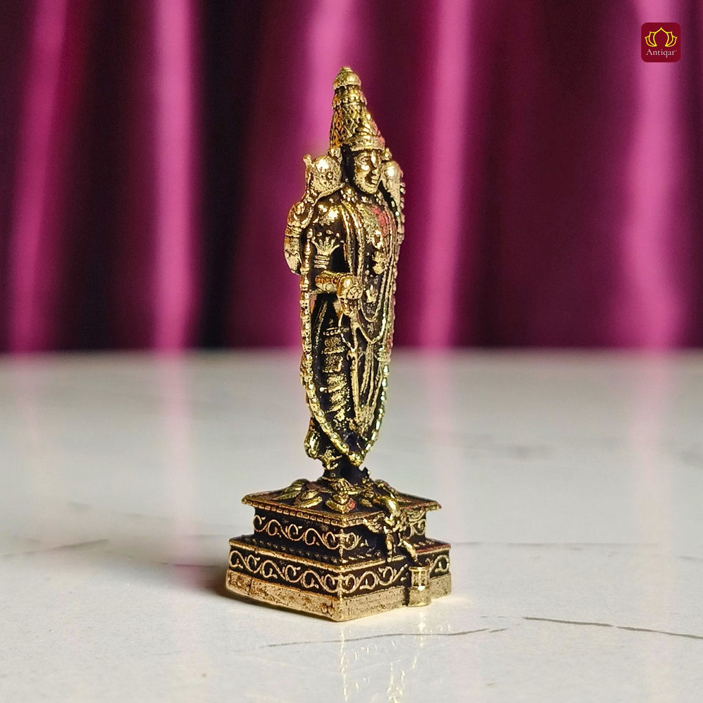 Brass Miniature Venkateswara Balaji Idol -4cm | Antique Finish | Spritual use for Home, Temple & Car Dashboard Decor