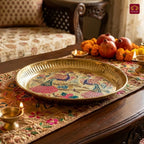 Brass Meenakari Art Design Plate - 2cm | Serve Main Course items in Lunch & Dinner | Antique Golden Finish | Traditional Mughlai Style use for serving in Kitchen, Festivals and Restaurents