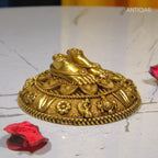 Designer Brass Charan Paduka –2.5 cm | Yellow Antique Finish | Handcrafted Spiritual Symbol for Temple & Home Decor