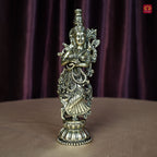 Brass Radha Rani Idol - 15cm | Antique Finish | Handcrafted Artwork | Home & Office Decor | Ideal for Gifting & Spiritual Blessings