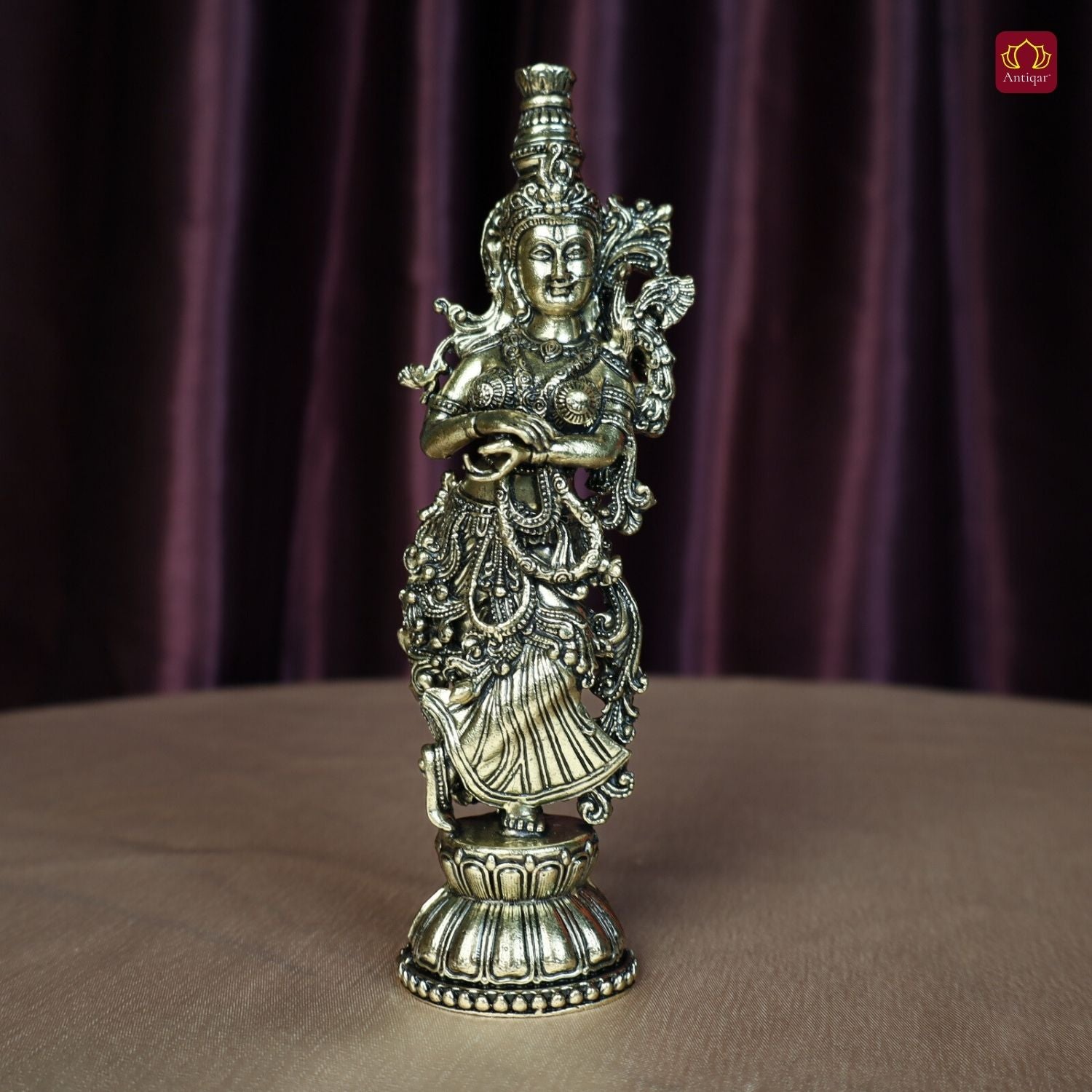 Brass Radha Rani Idol - 15cm | Antique Finish | Handcrafted Artwork | Home & Office Decor | Ideal for Gifting & Spiritual Blessings