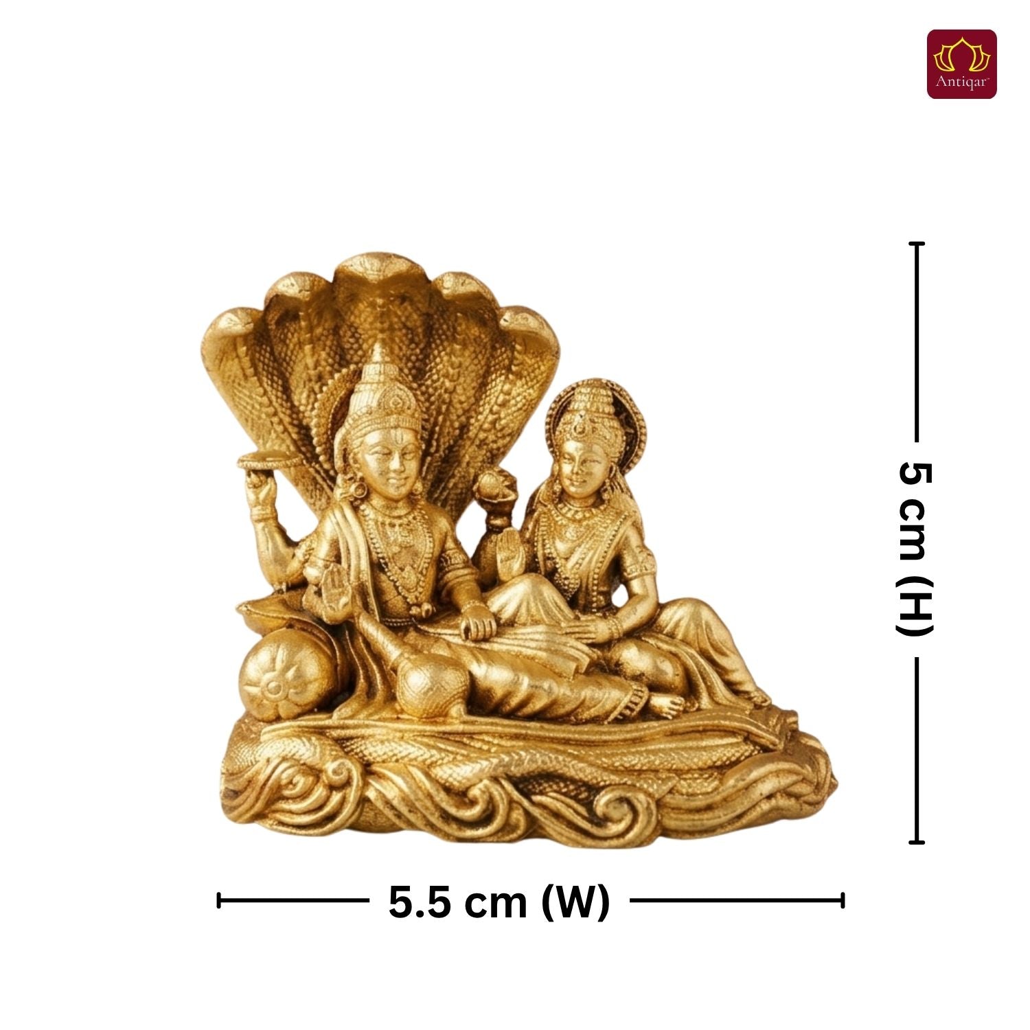 Brass Lakshmi Narayan Idol - 5cm  | Antique Golden Finish | Spiritual Idol for Temple, Home & Car Dashboard Decor