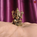 Brass Miniature Ganesh Ji Idol - 3cm | Antique Finish | Spritual use for Home, Temple & Car Dashboard Decor