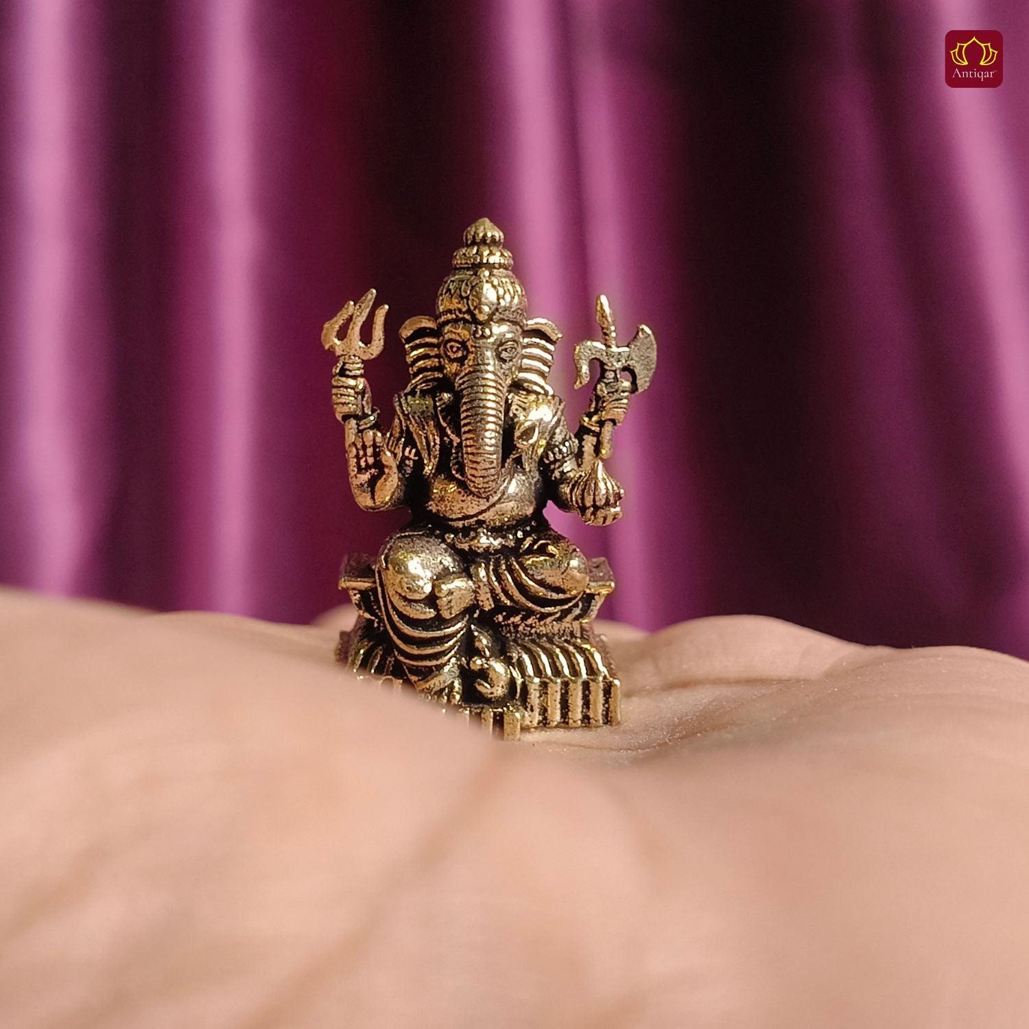 Brass Miniature Ganesh Ji Idol - 3cm | Antique Finish | Spritual use for Home, Temple & Car Dashboard Decor