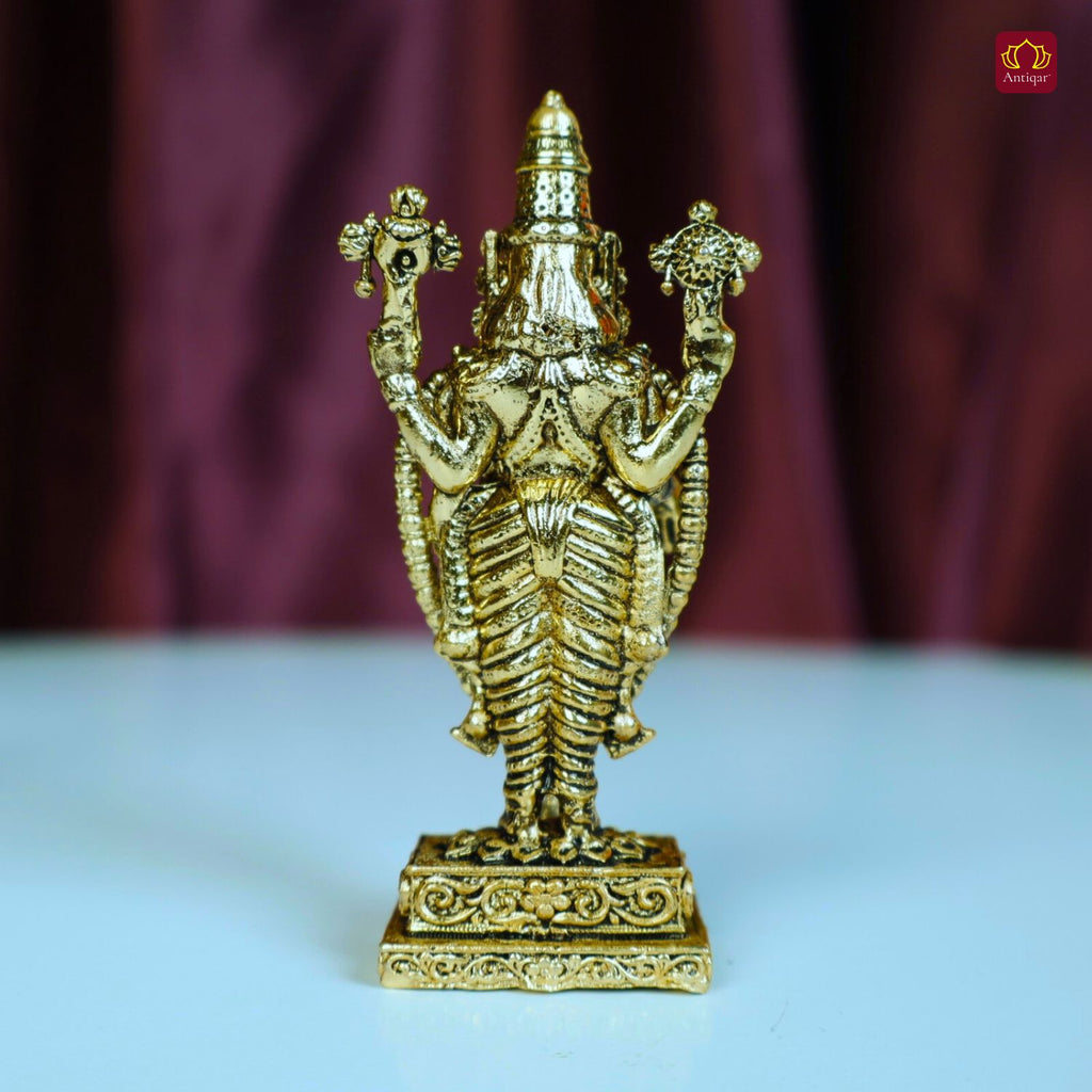 Brass Shree Venkateshwara Ji Idol - 7.5cm | Golden Finish | Spritual use for Home, Temple & Car Dashboard Decor