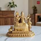 Brass Shiv Parivar Idol - 5cm | Antique Golden Finish | Spiritual Idol for Temple & Home Decor