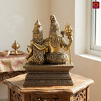 Brass Shiv Parivar Idol - 10cm | Antique Finish | Spiritual Idol for Temple & Home Decor