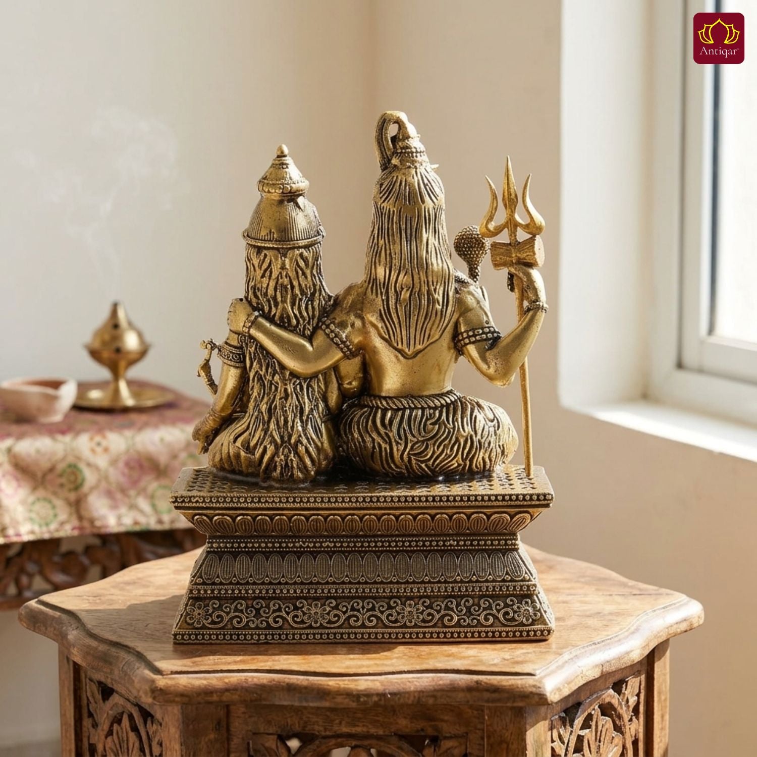 Brass Shiv Parivar Idol - 10cm | Antique Finish | Spiritual Idol for Temple & Home Decor