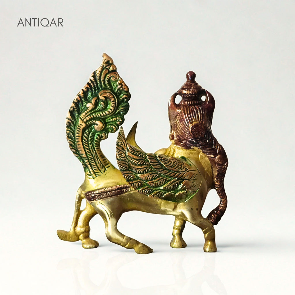Kamdhenu Cow Brass Figurine | Artisan Crafted with Color Detailing | Pooja Room & Living Decor | Symbol of Prosperity & Divinity