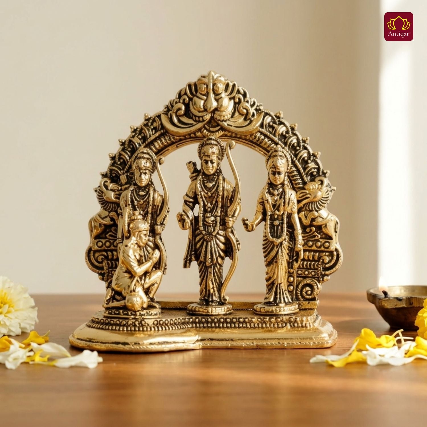 Brass Ram Darbar - 7cm | Antique Golden Finish | Spiritual Idol for Temple & Home Decor