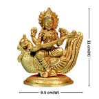 Brass Saraswati Ji Idol – 11 cm | Sitting on Swan with Veena | Antique Golden Finish | Handcrafted for Temple & Home Decor
