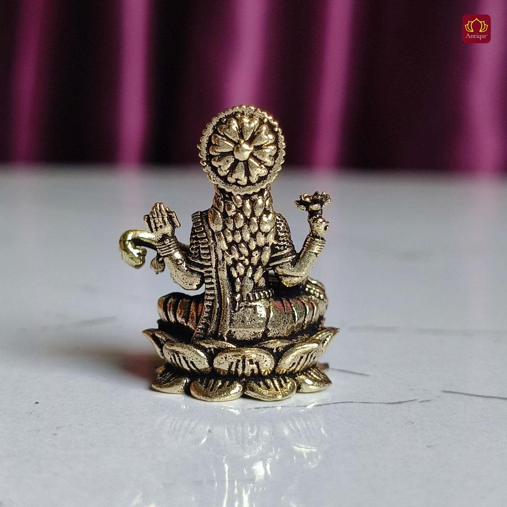Brass Miniature Saraswati Ji Idol - 3cm | Antique Finish | Spritual use for Home, Temple & Car Dashboard Decor