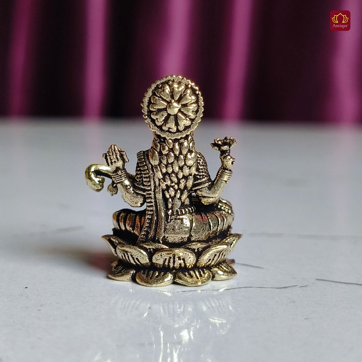 Brass Miniature Saraswati Ji Idol - 3cm | Antique Finish | Spritual use for Home, Temple & Car Dashboard Decor