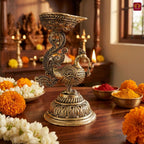 Brass Peacock Diya - 8cm | Antique Finish | Spritual use for Pooja, Temple & Festival Decor