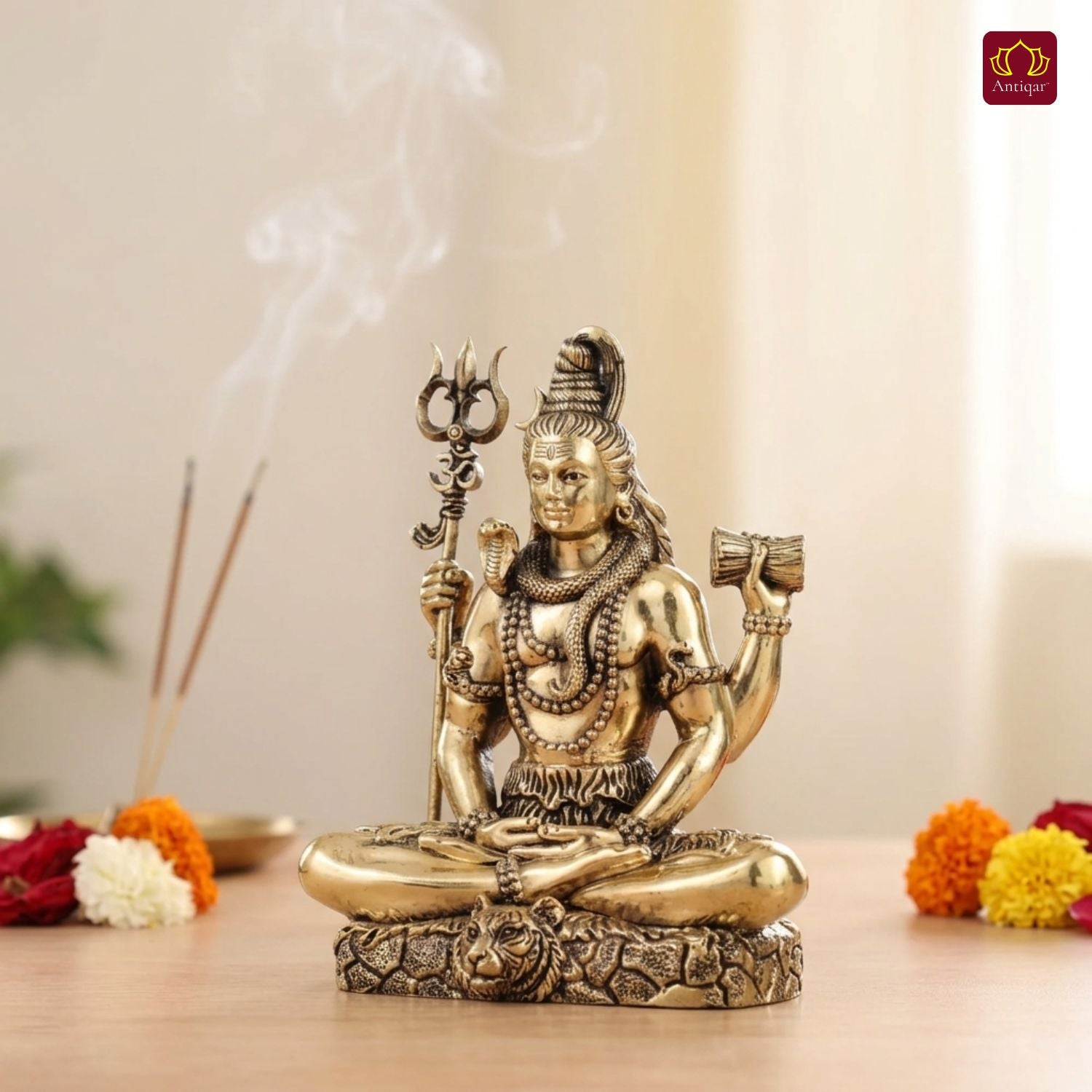 Brass Shiv Ji Idol - 5cm | Golden Finish | Spiritual Idol for Temple & Home ,Car Decor