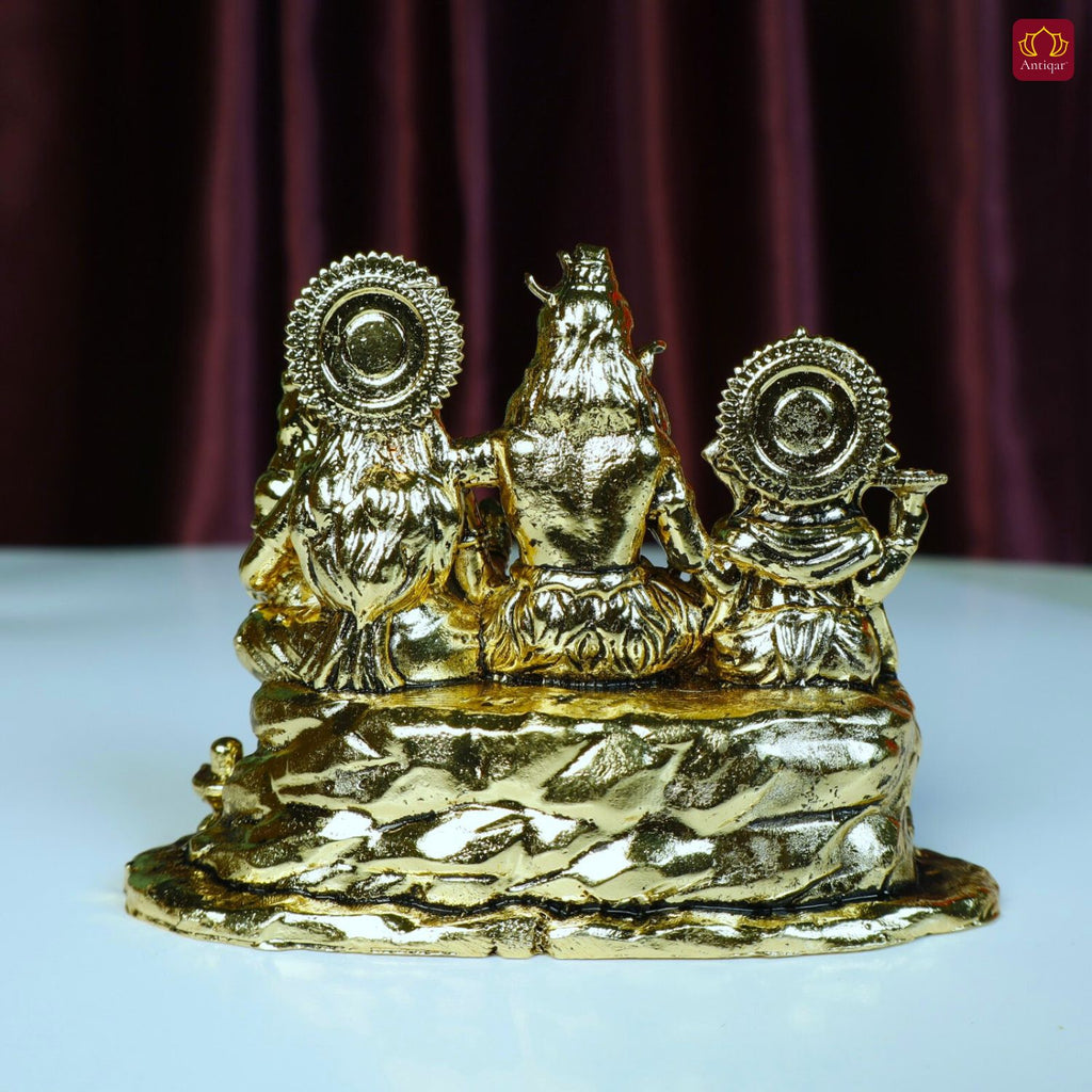 Brass Shiv Parivar Idol - 6.5cm | Golden Finish | Spiritual Idol for Temple & Home Decor