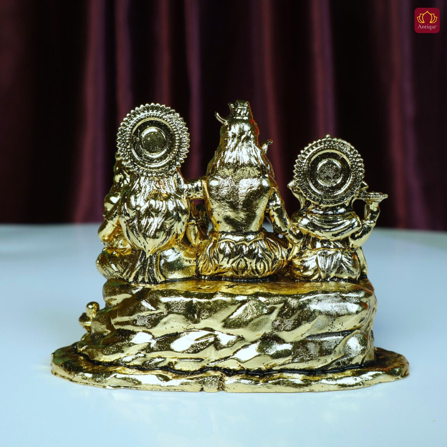 Brass Shiv Parivar Idol - 6.5cm | Golden Finish | Spiritual Idol for Temple & Home Decor