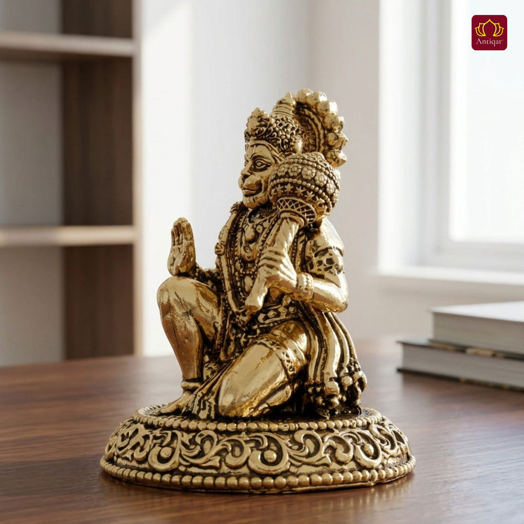 Brass Hanuman Ji Idol - 4.5cm | Golden Finish | Handcrafted Statue for Temple, Home Decor & Car Dashboard