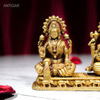 Brass Ganesh Laxmi Idol - 7.5 cm | Antique Finish | Spiritual Idol for Temple & Home Decor (One Set)