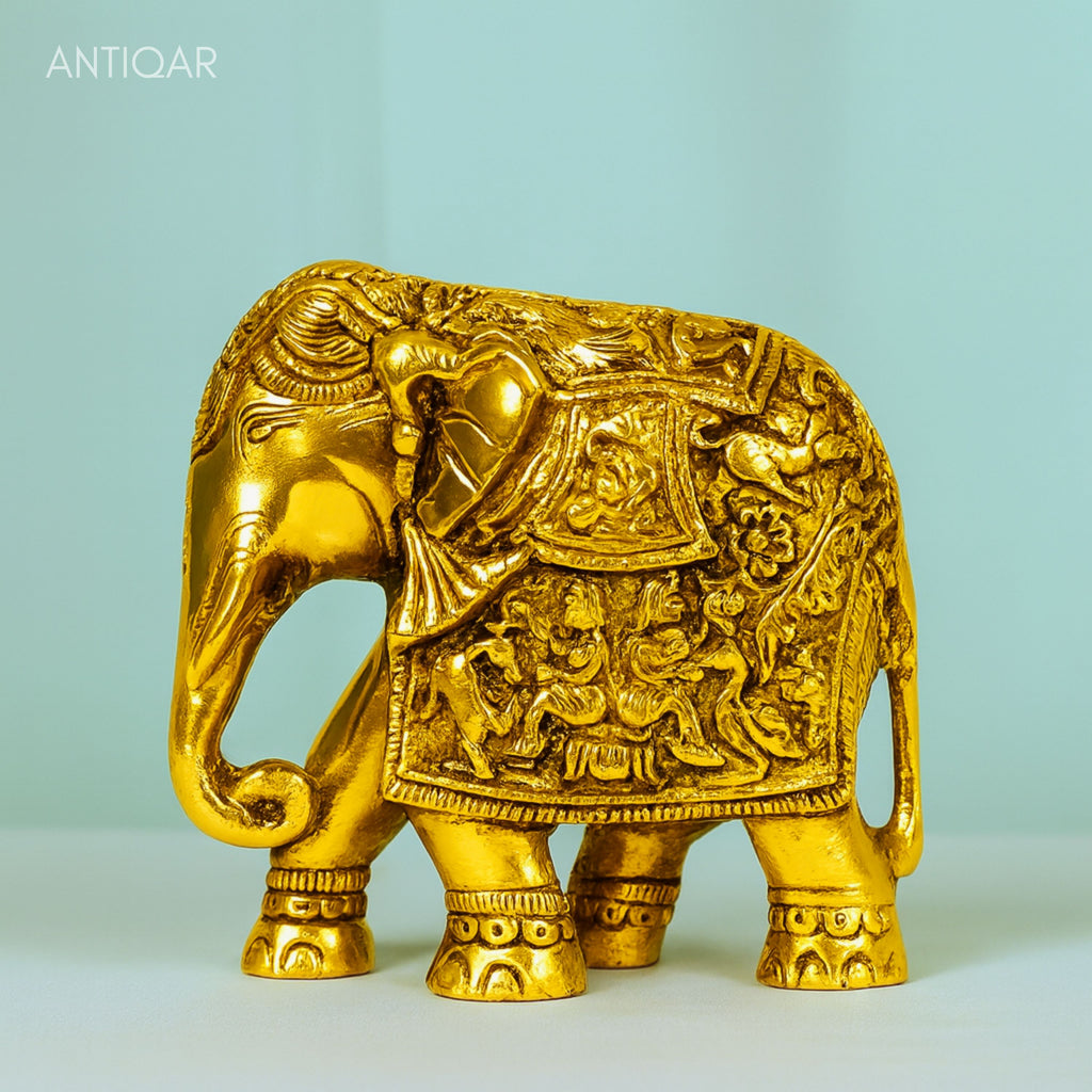 Brass Maharaja Elephant Decorative Showpiece - 13cm | Antique Showpiece Collectible | Handcrafted for Home & Office Decor