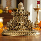 Brass Tirupathi Balaji & Goddess Gajalakshmi with Vaishnava Symbols - 4.5cm | Golden Finish | Spritual use for Home, Temple & Car dashboard Decor