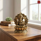 Brass Ganesh JI Idol - 4cm | Golden Finish | Spiritual Decor for Temple, Home & Car Dashboard