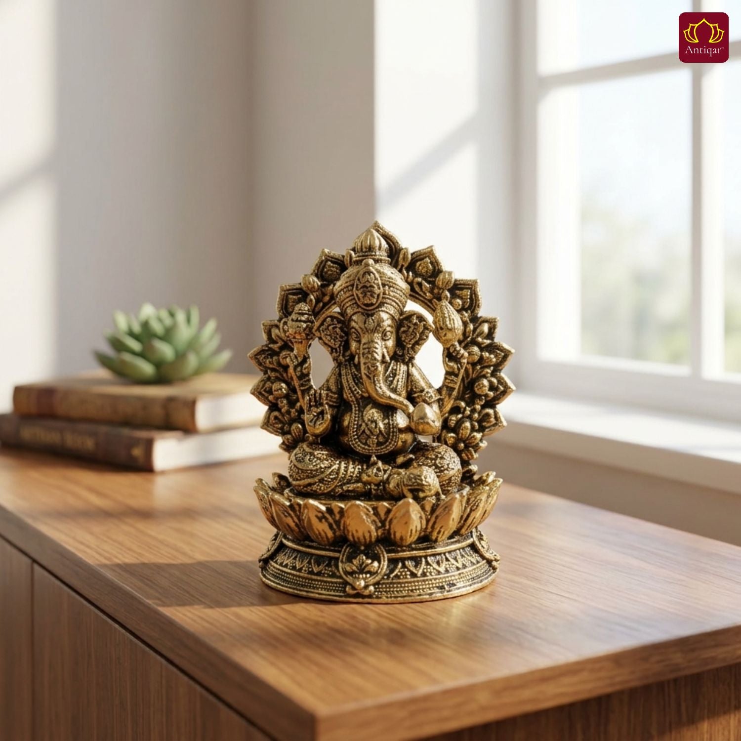 Brass Ganesh JI Idol - 4cm | Golden Finish | Spiritual Decor for Temple, Home & Car Dashboard