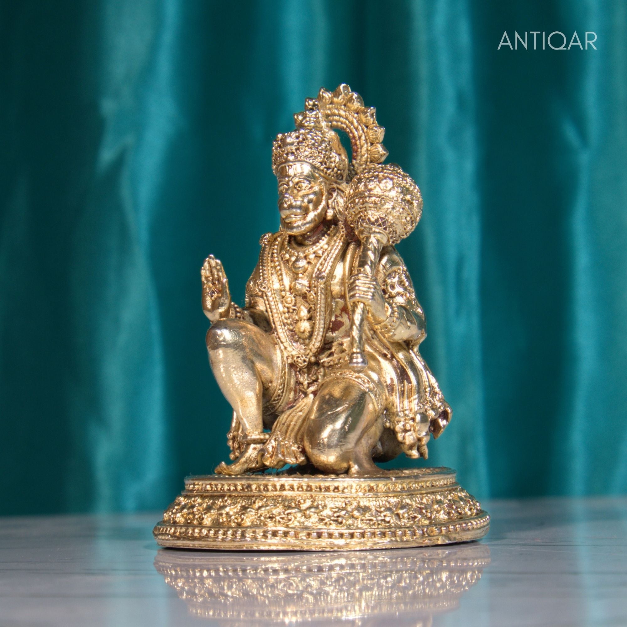 Brass Vintage Base Sitting Hanuman Ji Idol – 8cm | Antique Finish | Spiritual Idol for Temple, Home & Car Dashboard Decor