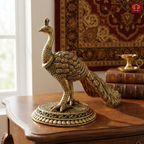 Brass Peacock Showpiece – 8 cm | Antique Finish | Handcrafted Decor for Temple, Table & Home