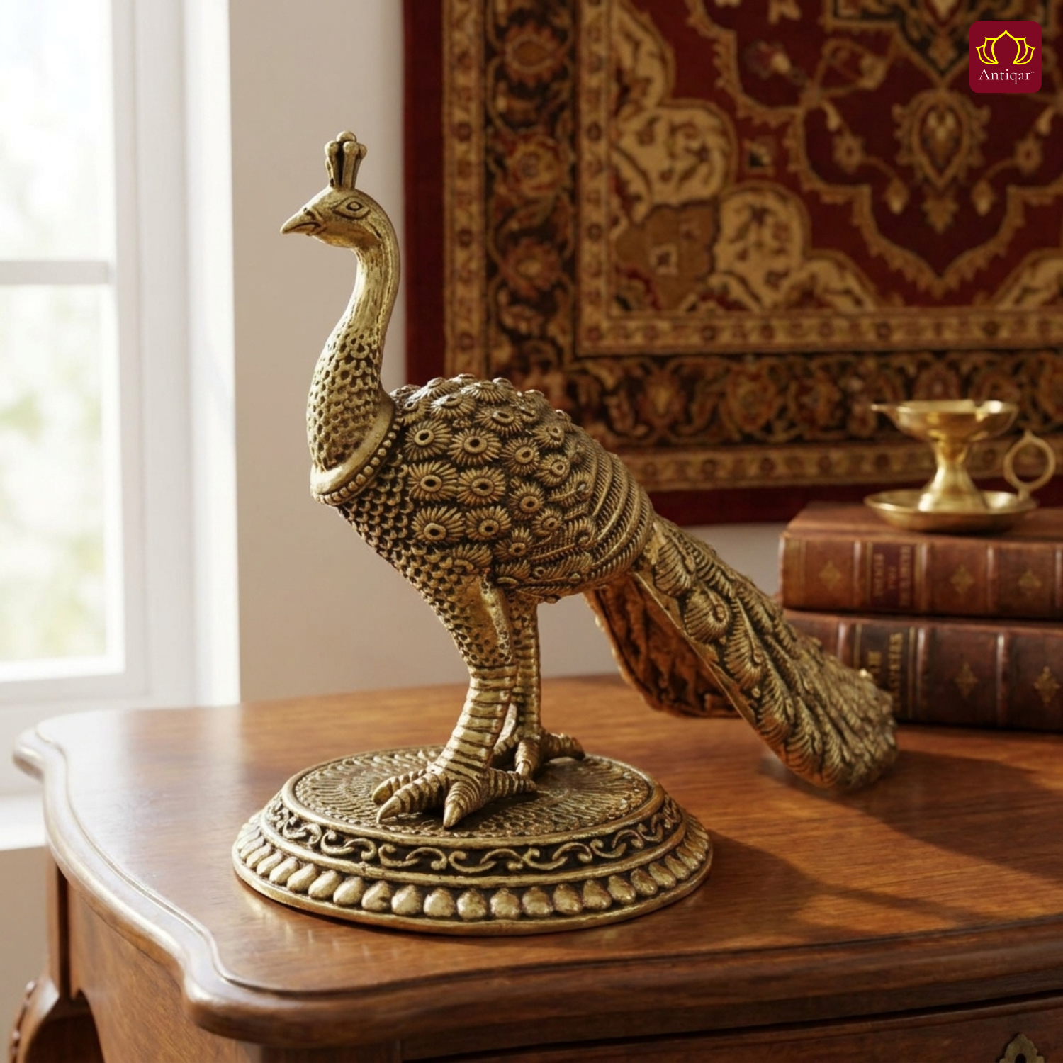 Brass Peacock Showpiece – 8 cm | Antique Finish | Handcrafted Decor for Temple, Table & Home