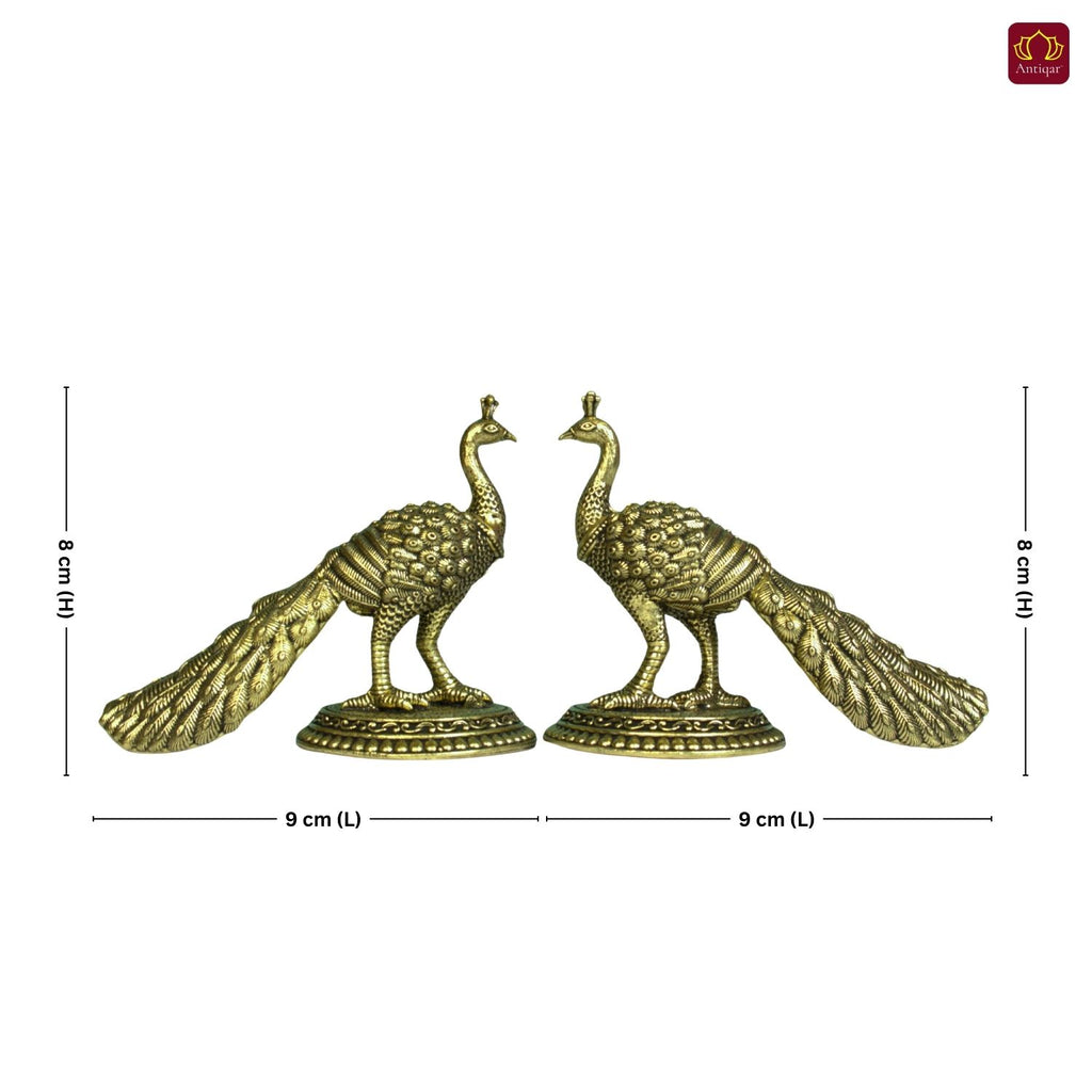 Brass Peacock Showpiece – 8 cm | Antique Finish | Handcrafted Decor for Temple, Table & Home (Pack of 2)