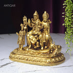 Brass Shiv Parivar Idol - 7.5cm | Antique Golden Finish | Spiritual Idol for Temple & Home Decor