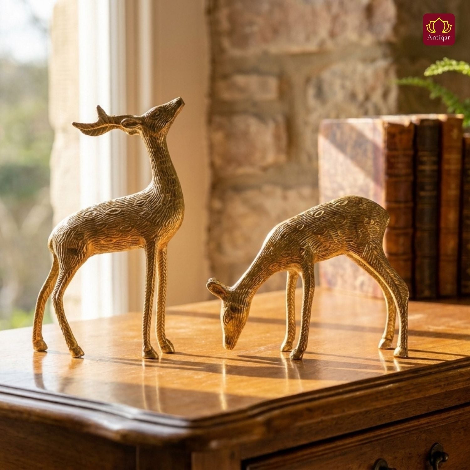Brass Couple Deer Showpiece -17cm | Premium Superfine Finish | Handcrafted Decor Piece for Living Spaces | Ideal for Gifting